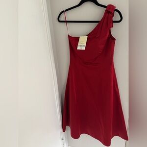 Laura Ashley Elegant Red Midi One-Shoulder Dress